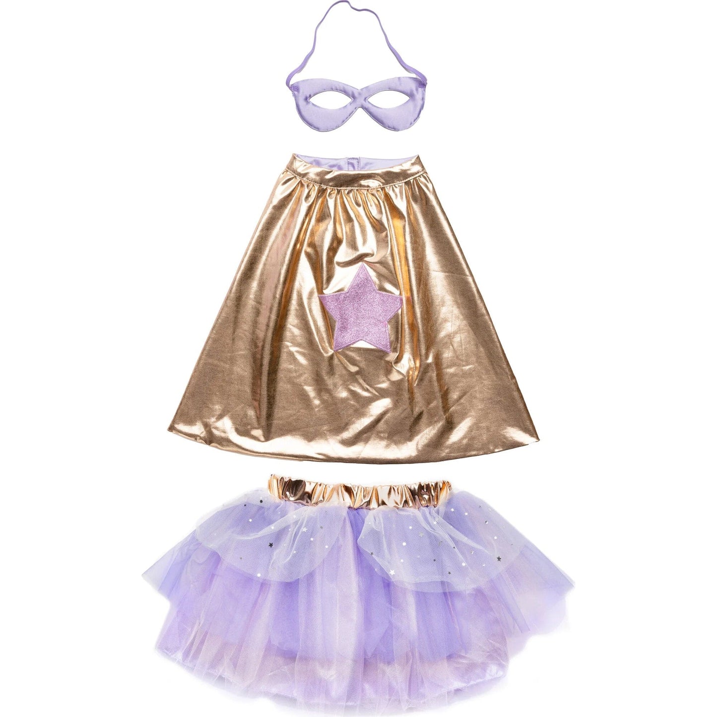Great Pretenders Dress Up Outfits Default Super Duper Tutu, Cape & Mask - Metallic Rose Gold & Lilac (Size 5-6 yrs)