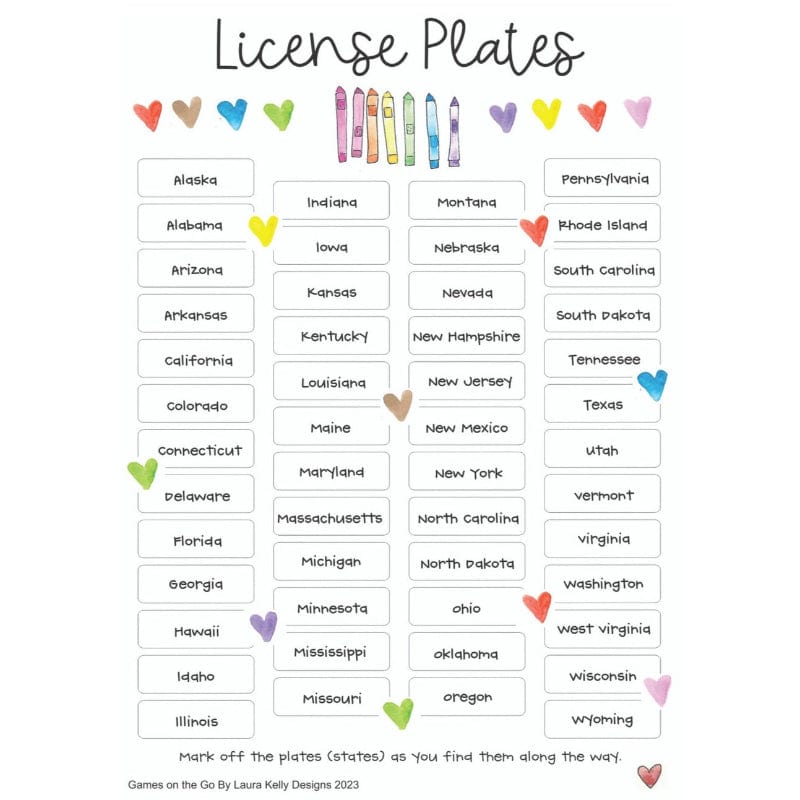 Laura Kelly Designs Travel Games License Plates (Games To Go)