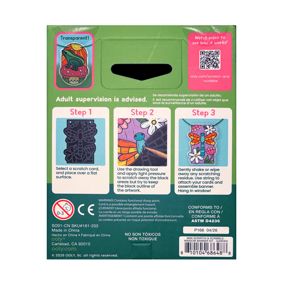 Ooly Scratch Arts & Crafts Scratch & Scribble Mini Window Kit Garden