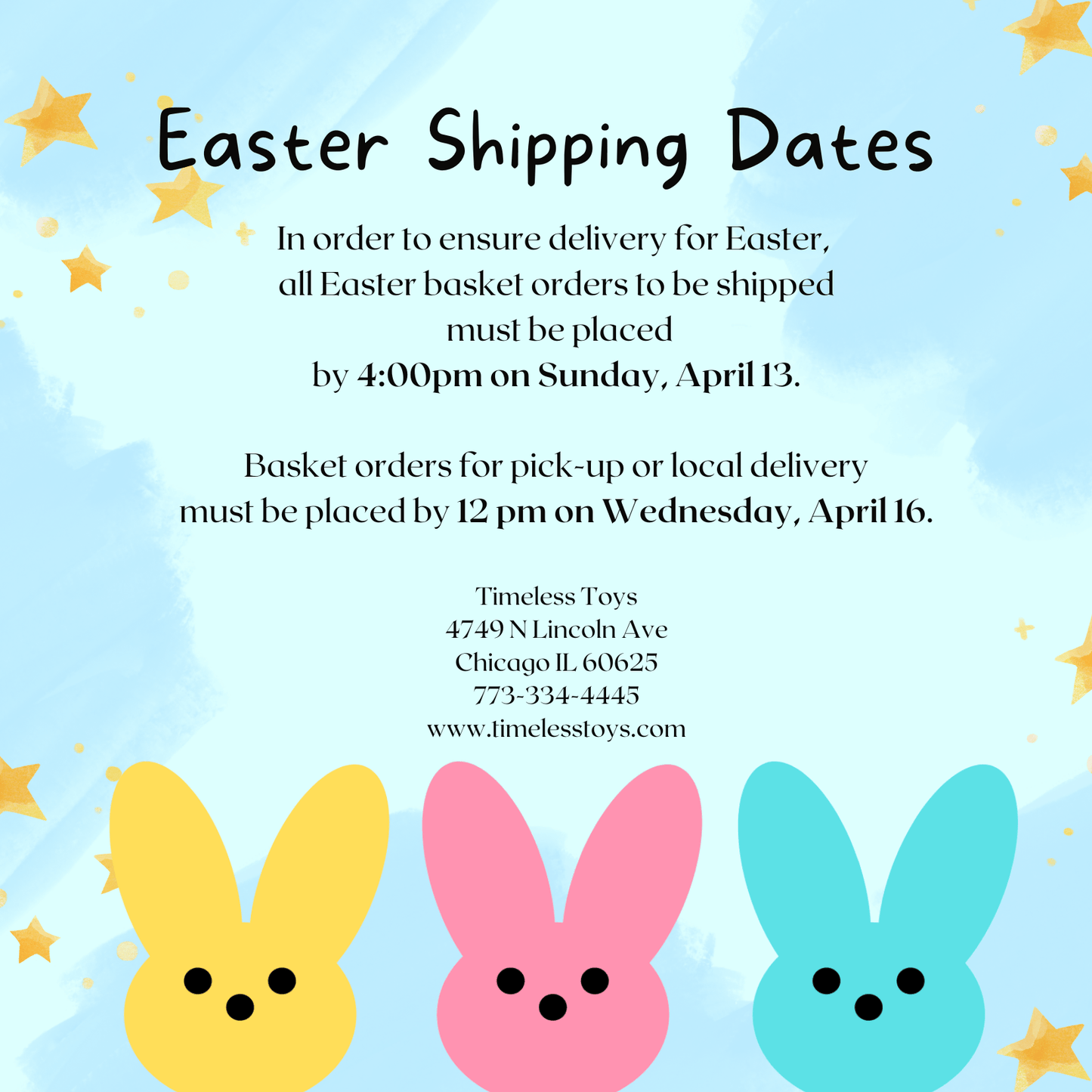 Timeless Toys Chicago Easter Baskets $60 Easter Basket