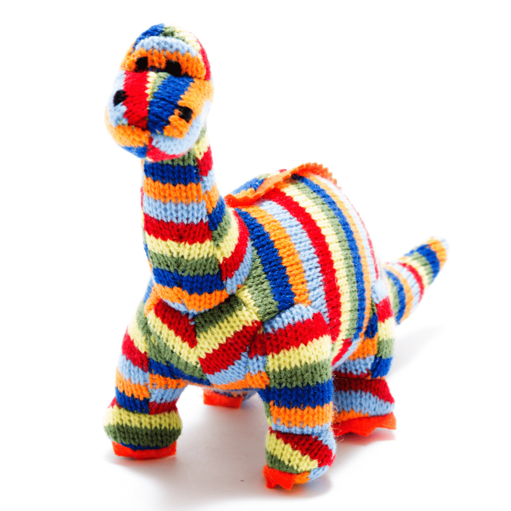 Best Years Plush Dinosaurs Default Rainbow Striped Diplodocus Knitted Dino Rattle