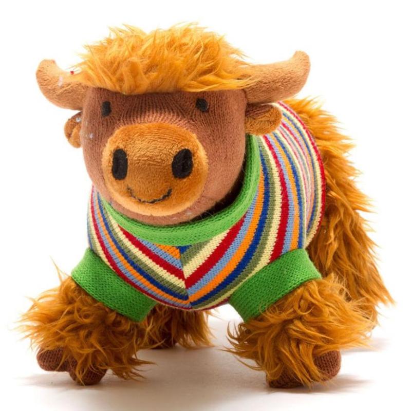 Best Years Plush Farm Default Knitted Highland Cow in Striped Jumper