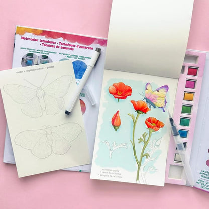 Bright Stripes Coloring & Painting Kits Watercolor Journal Flora