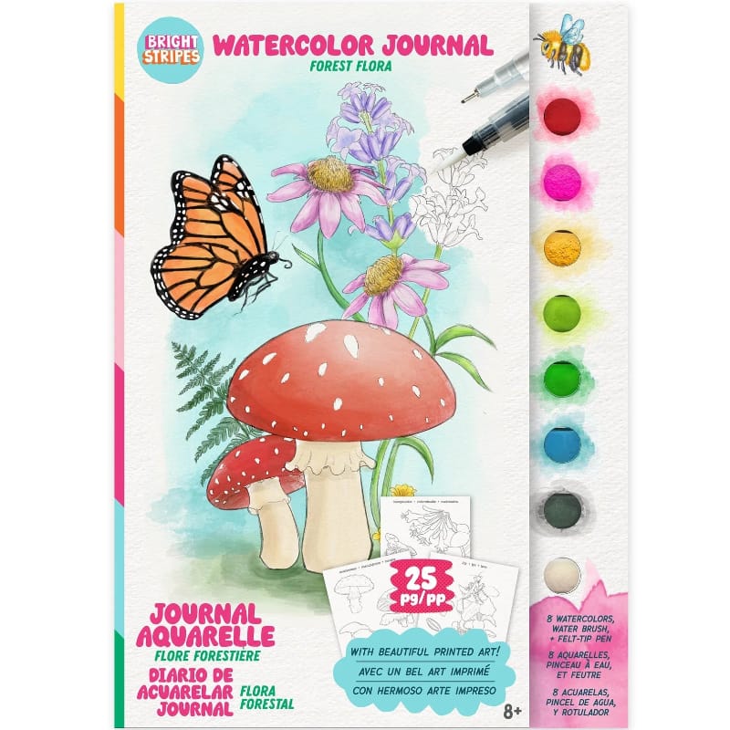 Bright Stripes Coloring & Painting Kits Watercolor Journal Flora