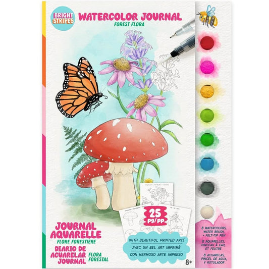 Bright Stripes Coloring & Painting Kits Watercolor Journal Flora