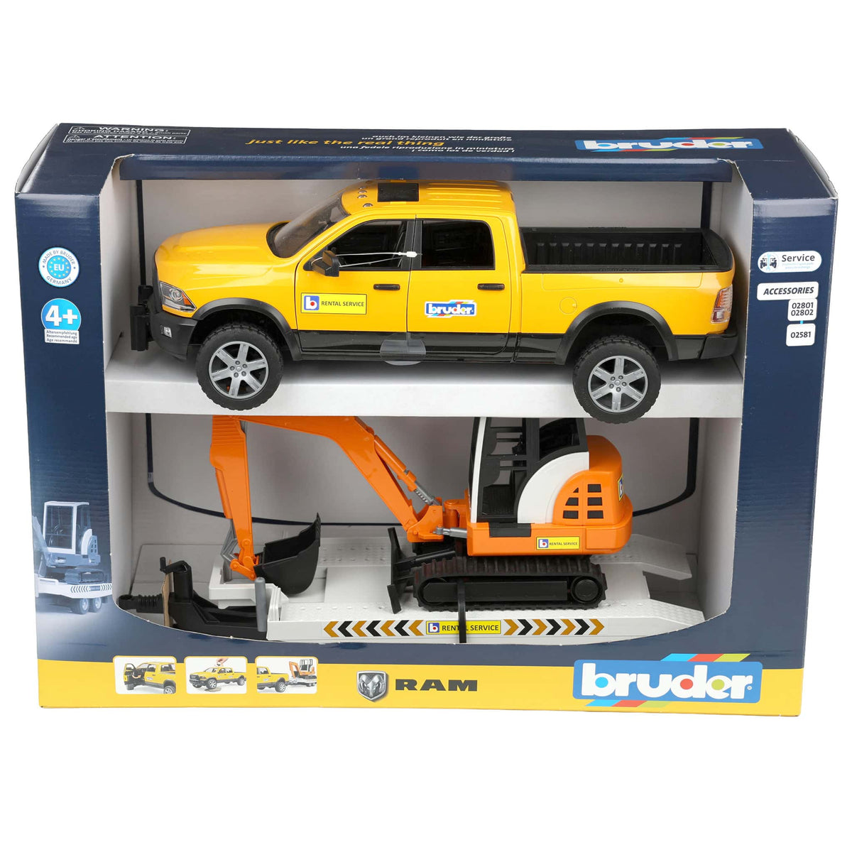Bruder Vehicles RAM Rental Service Truck + Mini Excavator