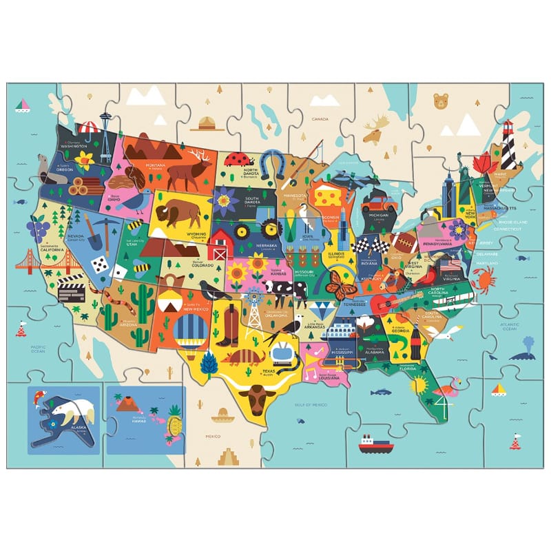 Chronicle Books Under 100 Piece Puzzles Map of the USA Puzzle 70 Piece Puzzle