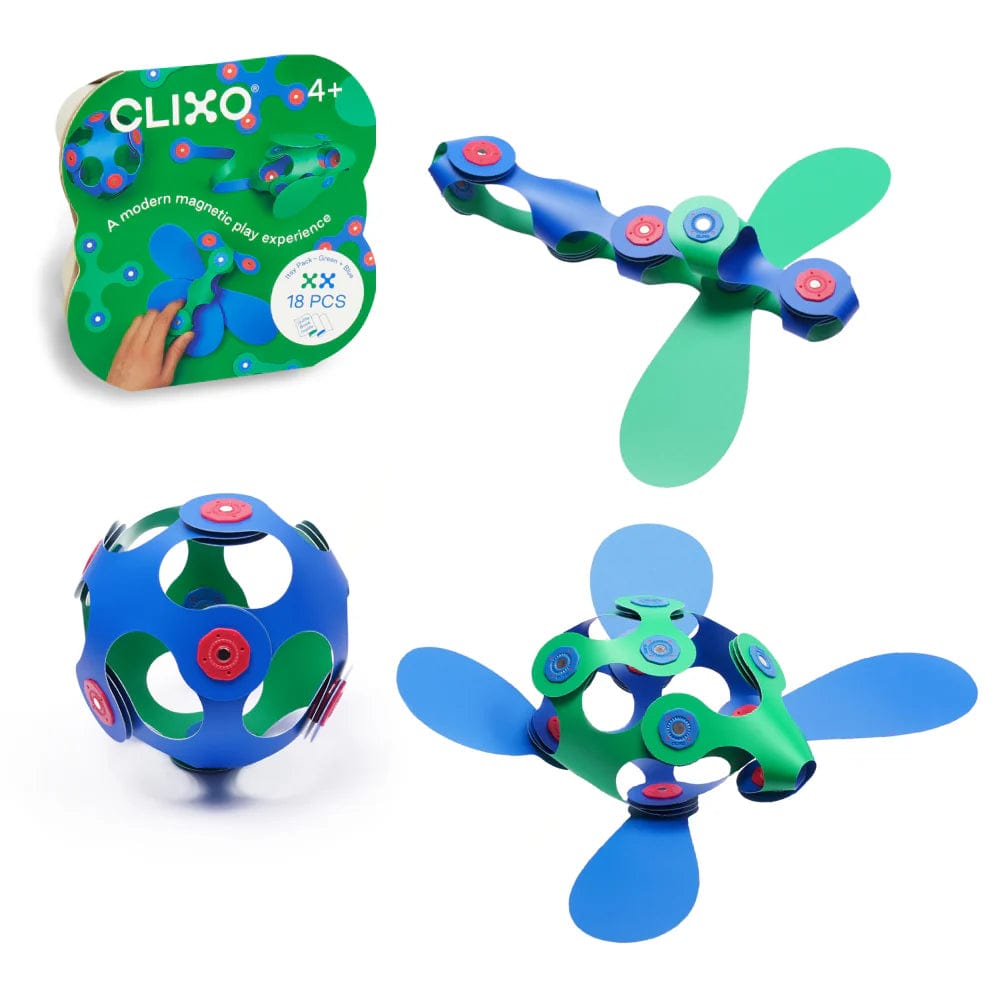 Clixo Construction Default Clixo: Itsy Magnetic Building Pack - Green/Blue (18 pcs)