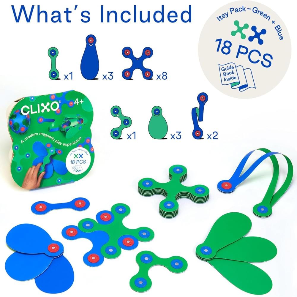 Clixo Construction Default Clixo: Itsy Magnetic Building Pack - Green/Blue (18 pcs)