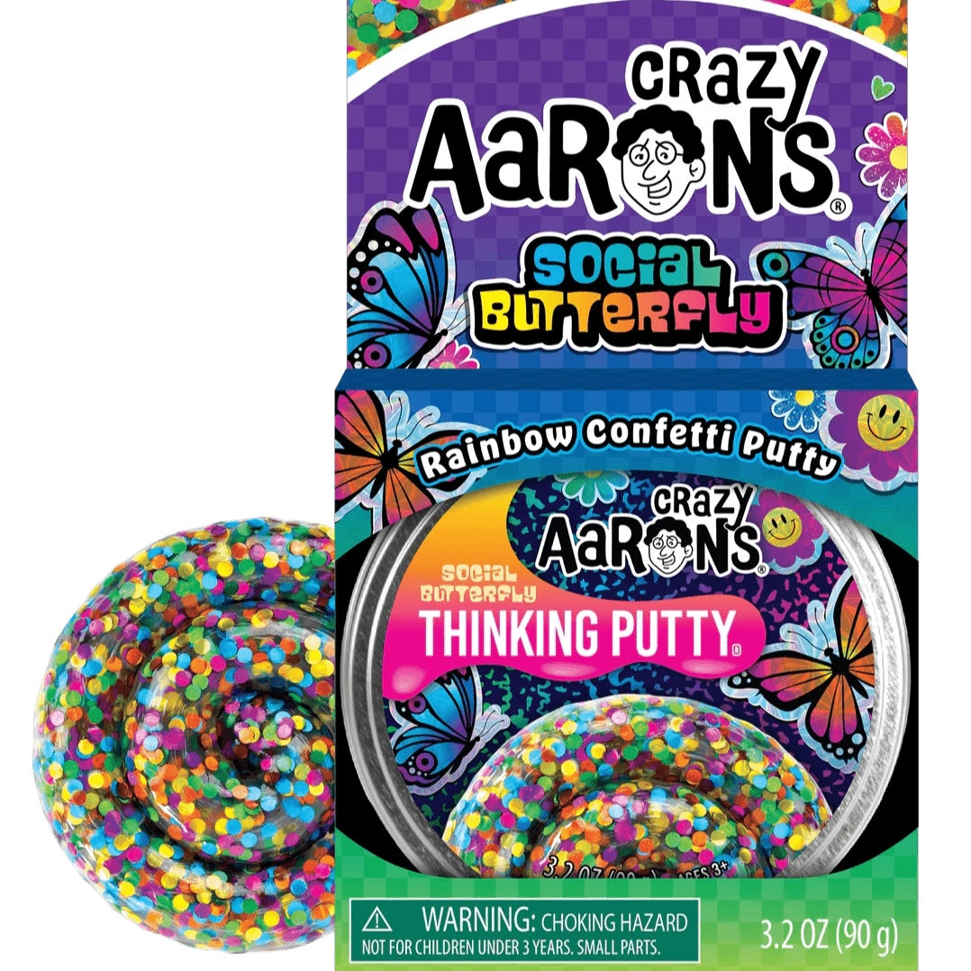 Crazy Aaron's Putty World Putty Social Butterfly Rainbow Confetti Thinking Putty