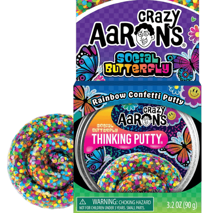 Crazy Aaron's Putty World Putty Social Butterfly Rainbow Confetti Thinking Putty