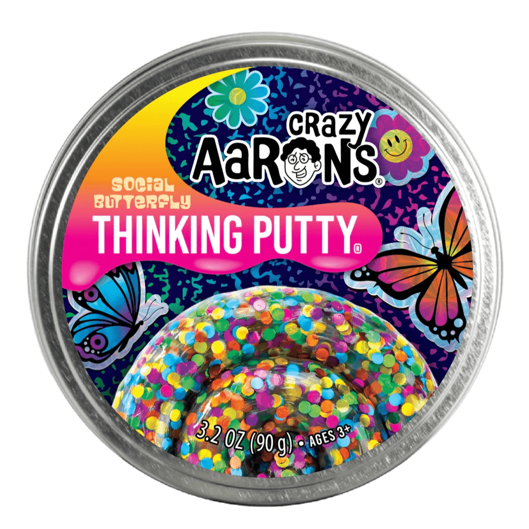 Crazy Aaron's Putty World Putty Social Butterfly Rainbow Confetti Thinking Putty