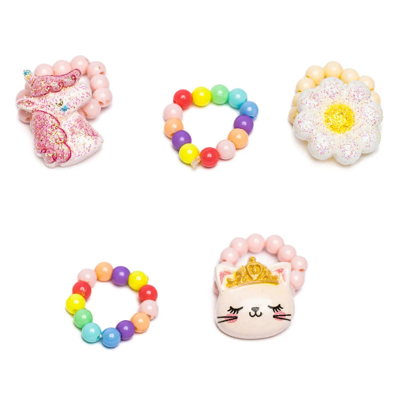Creative Education Dress Up Accessories Flower, Kitty, Unicorn Elastic Ring Set