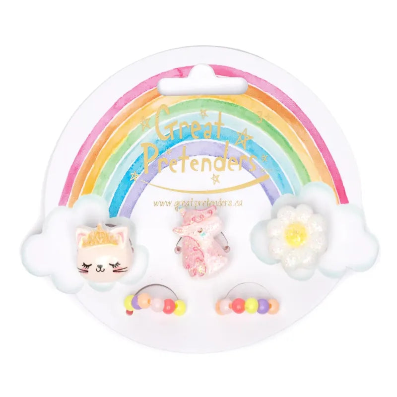 Creative Education Dress Up Accessories Flower, Kitty, Unicorn Elastic Ring Set