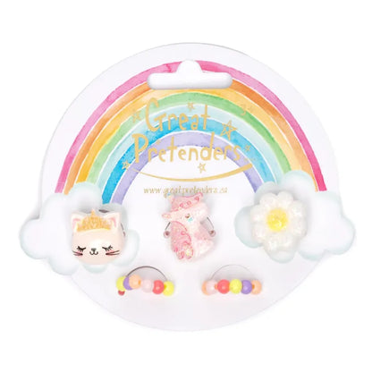 Creative Education Dress Up Accessories Flower, Kitty, Unicorn Elastic Ring Set
