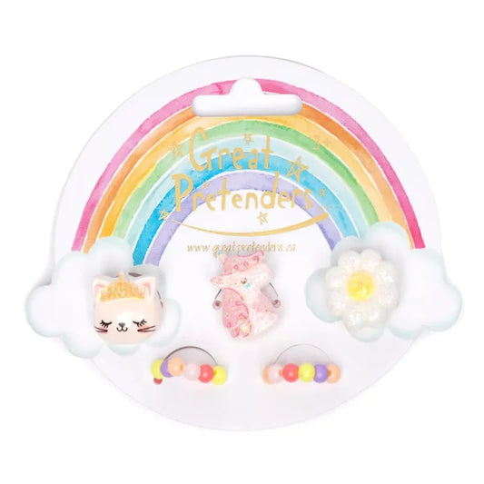 Creative Education Dress Up Accessories Flower, Kitty, Unicorn Elastic Ring Set