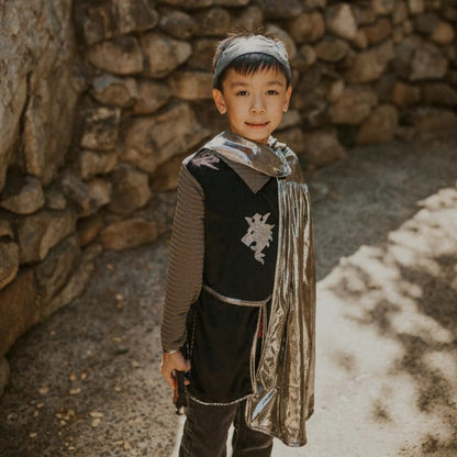 Creative Education Dress Up Outfits Knight Set with Tunic, Cape and Crown - Silver (Size 5-6 yrs)