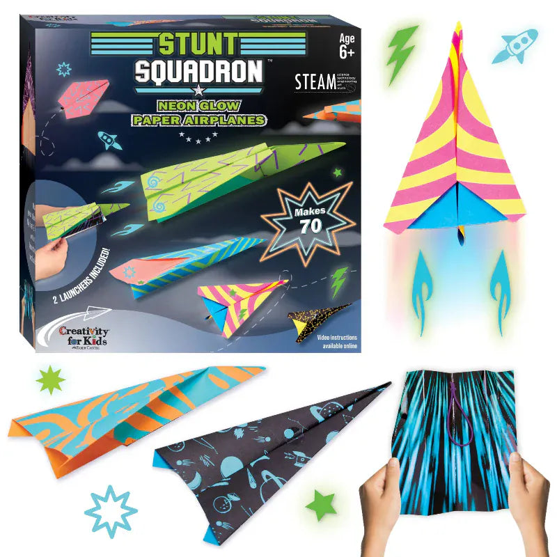 Creativity for Kids Art & Craft Activity Kits Stunt Squadron Neon Glow Paper Airplanes