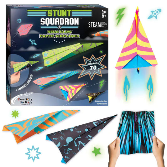 Creativity for Kids Art & Craft Activity Kits Stunt Squadron Neon Glow Paper Airplanes