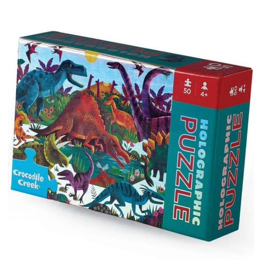 Crocodile Creek Under 100 Piece Puzzles Dinosaurs 50 Piece Holographic Puzzle