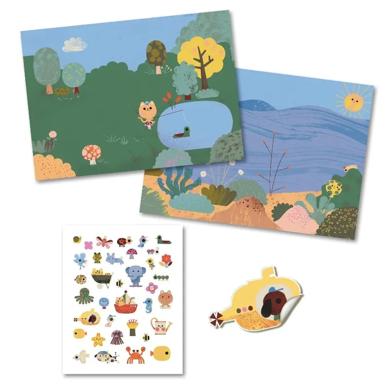 Djeco Sticker Activity Sets Summertime Repositionable Stickers