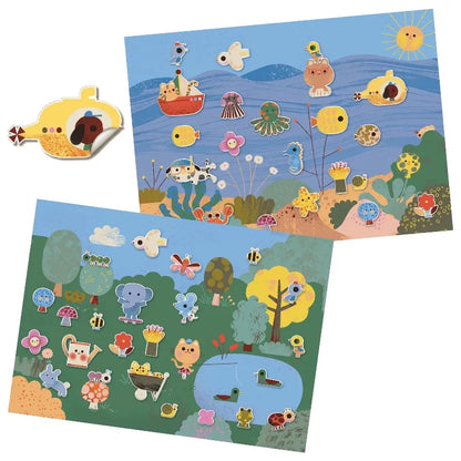 Djeco Sticker Activity Sets Summertime Repositionable Stickers
