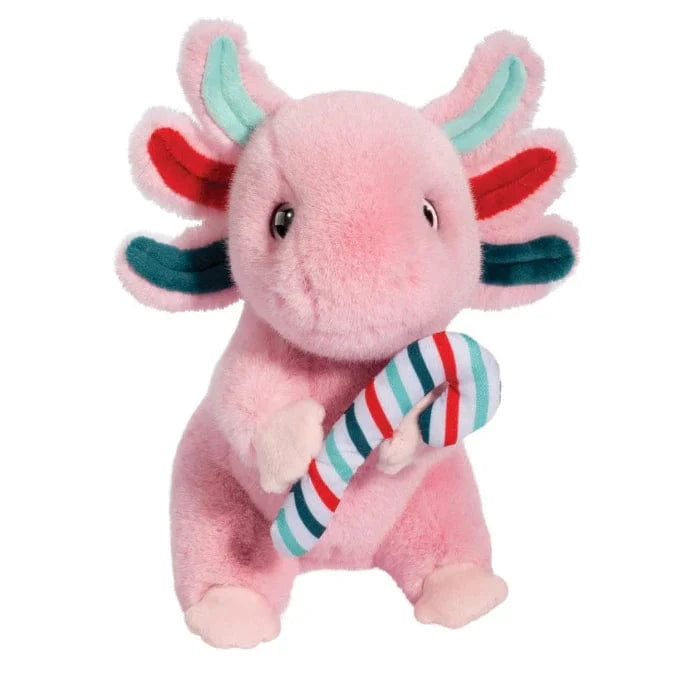 Douglas Cuddle Toys Plush Holiday Mini Holiday Axolotl w/ Candy Cane