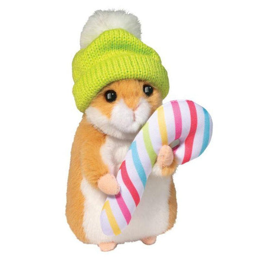 Douglas Toys Plush Holiday Default Holiday Hamster with Winter Hat & Candy Cane