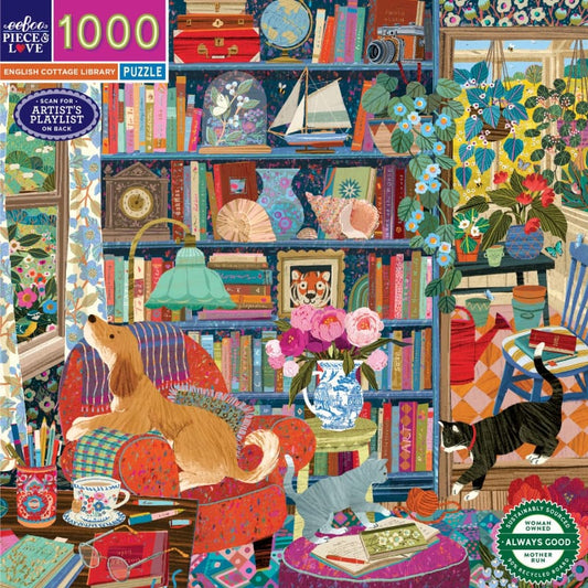 eeBoo 1000 Piece Puzzles English Cottage Library 1000 Piece Puzzle