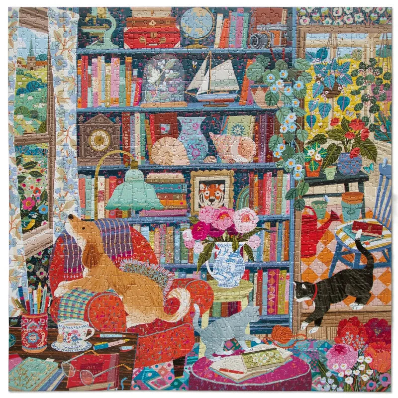 eeBoo 1000 Piece Puzzles English Cottage Library 1000 Piece Puzzle