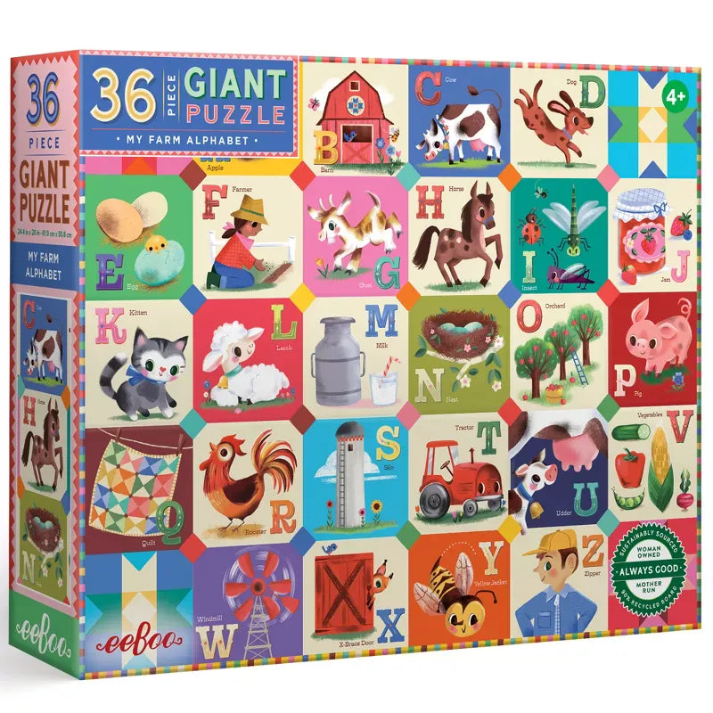 eeBoo Floor Puzzles My Farm Alphabet Puzzle 36 Piece Giant Floor Puzzle