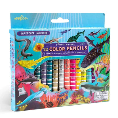eeBoo Markers, Pens, Brushes & Crayons Default Shark Striped Biggies 12 Color Pencils