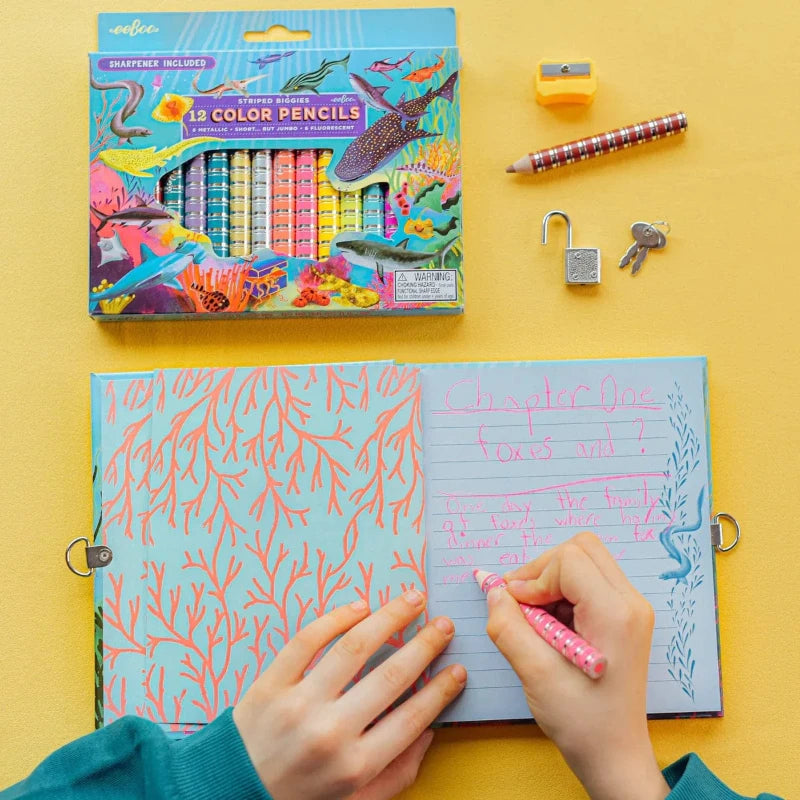 eeBoo Markers, Pens, Brushes & Crayons Default Shark Striped Biggies 12 Color Pencils