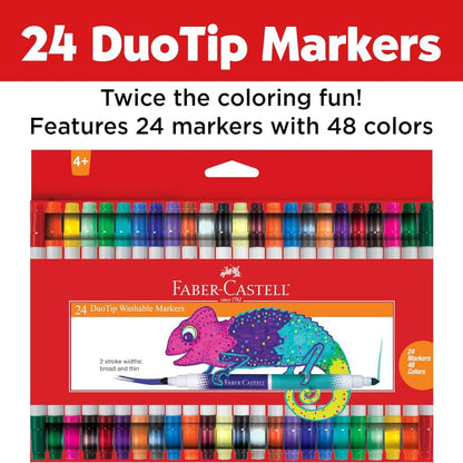 Faber-Castell Markers, Pens, Brushes & Crayons DuoTip Washable Markers (24 Pack)