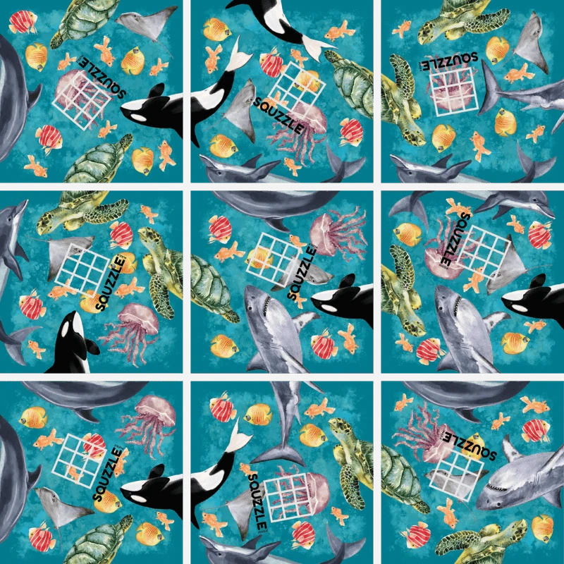 Fun Squared Brain Teaser Games Squzzle Puzzle - Ocean Life