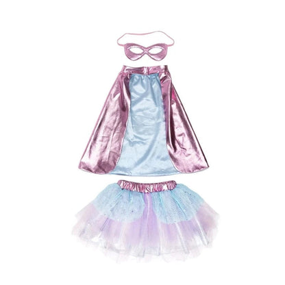 Great Pretenders Dress Up Outfits Default Super Duper Tutu, Cape & Mask - Metallic Pink & Light Blue (Size 4-6 yrs)