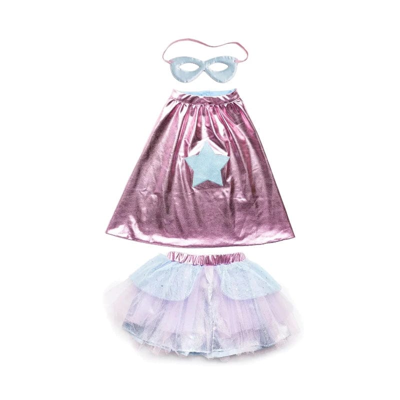 Great Pretenders Dress Up Outfits Default Super Duper Tutu, Cape & Mask - Metallic Pink & Light Blue (Size 4-6 yrs)