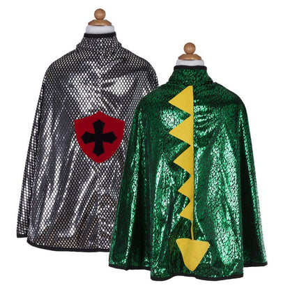 Great Pretenders Dress Up Outfits Reversible Dragon/Knight Cape, Green/Silver (Size 4-6)