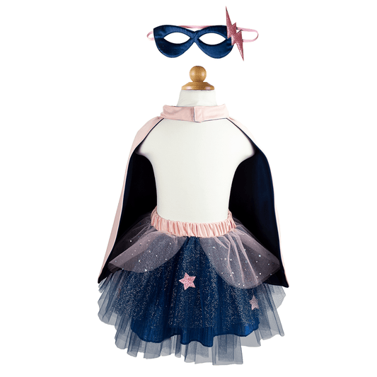 Great Pretenders Dress Up Outfits Super-Duper Tutu/Cape/Mask - Pink & Navy (Size 4-6)