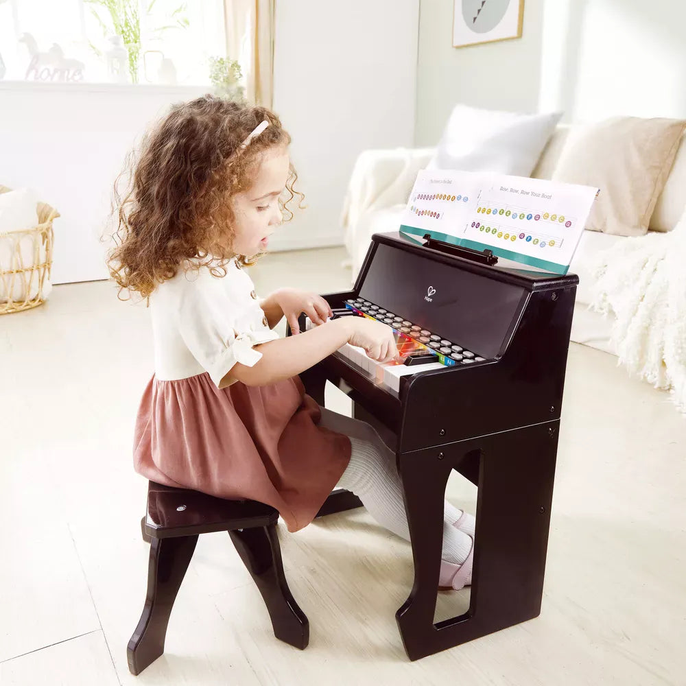 Hape Music Learn with Lights Black Piano w/ Stool