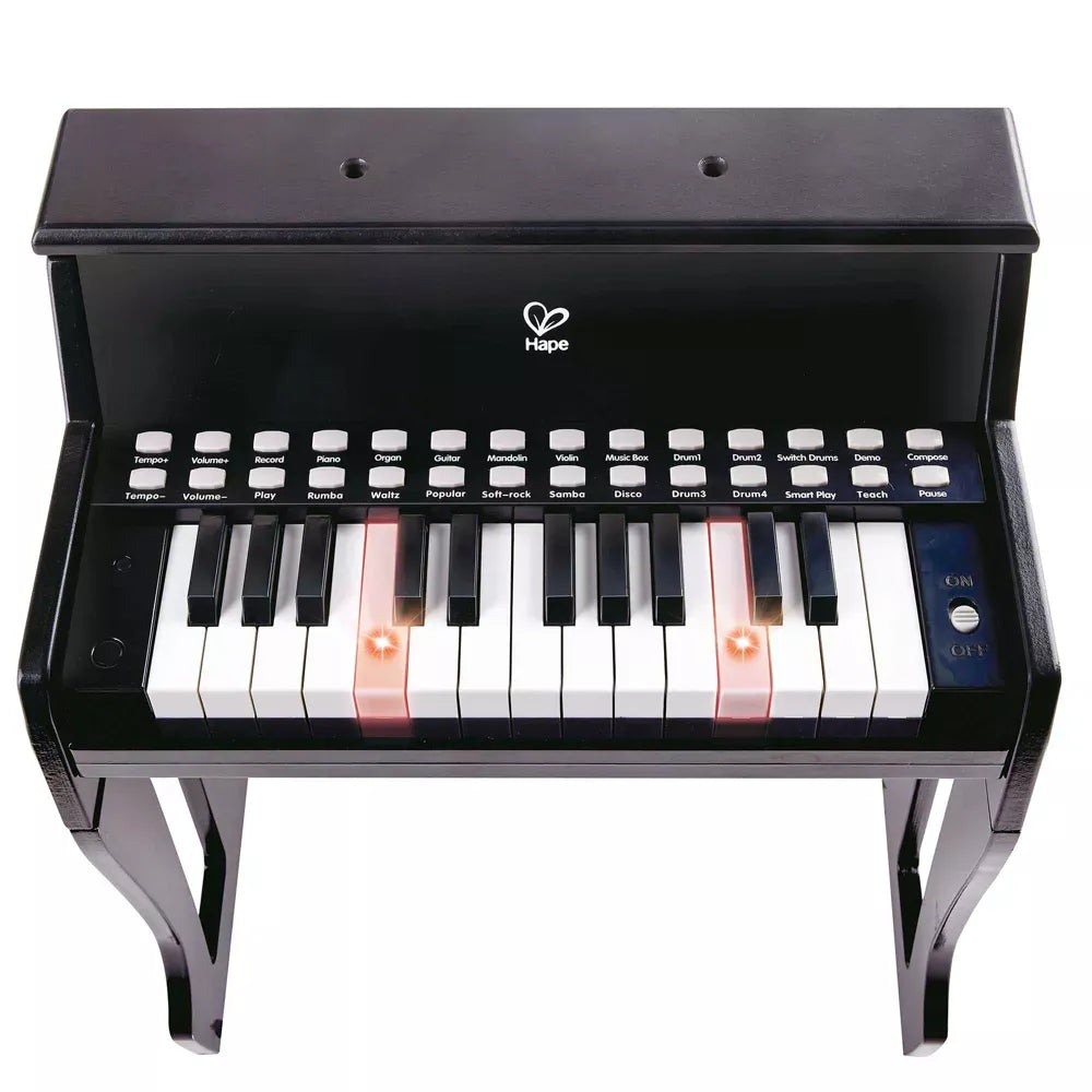 Hape Music Learn with Lights Black Piano w/ Stool