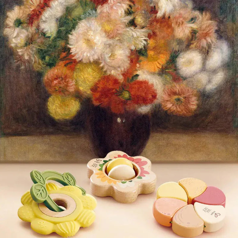Hape Rattles & Teethers Artful Flowers Rattle Trio (The Met)