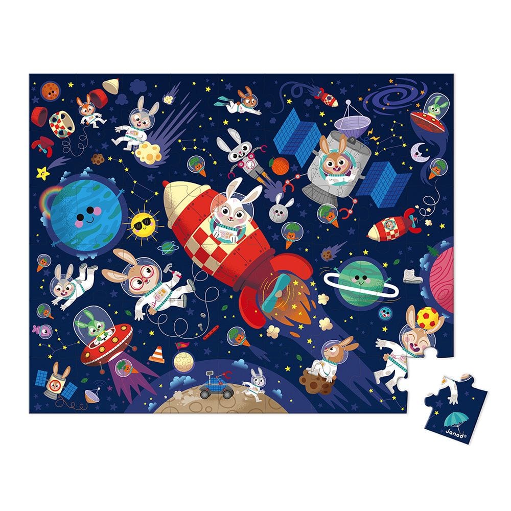 Janod Floor Puzzles Default Rocket Rabbits 54 Piece Puzzle