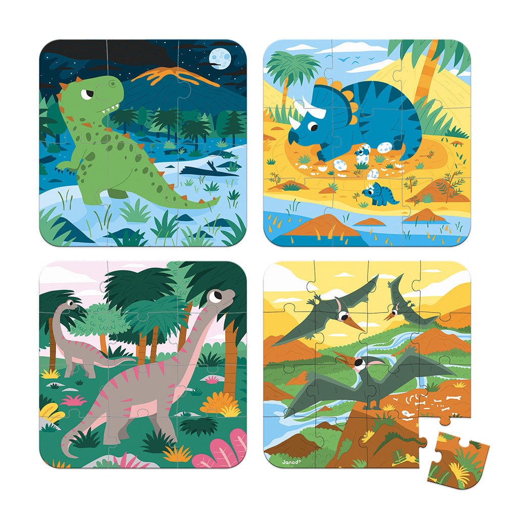 Janod Puzzles Progressive 4 Puzzles - Dinosaurs