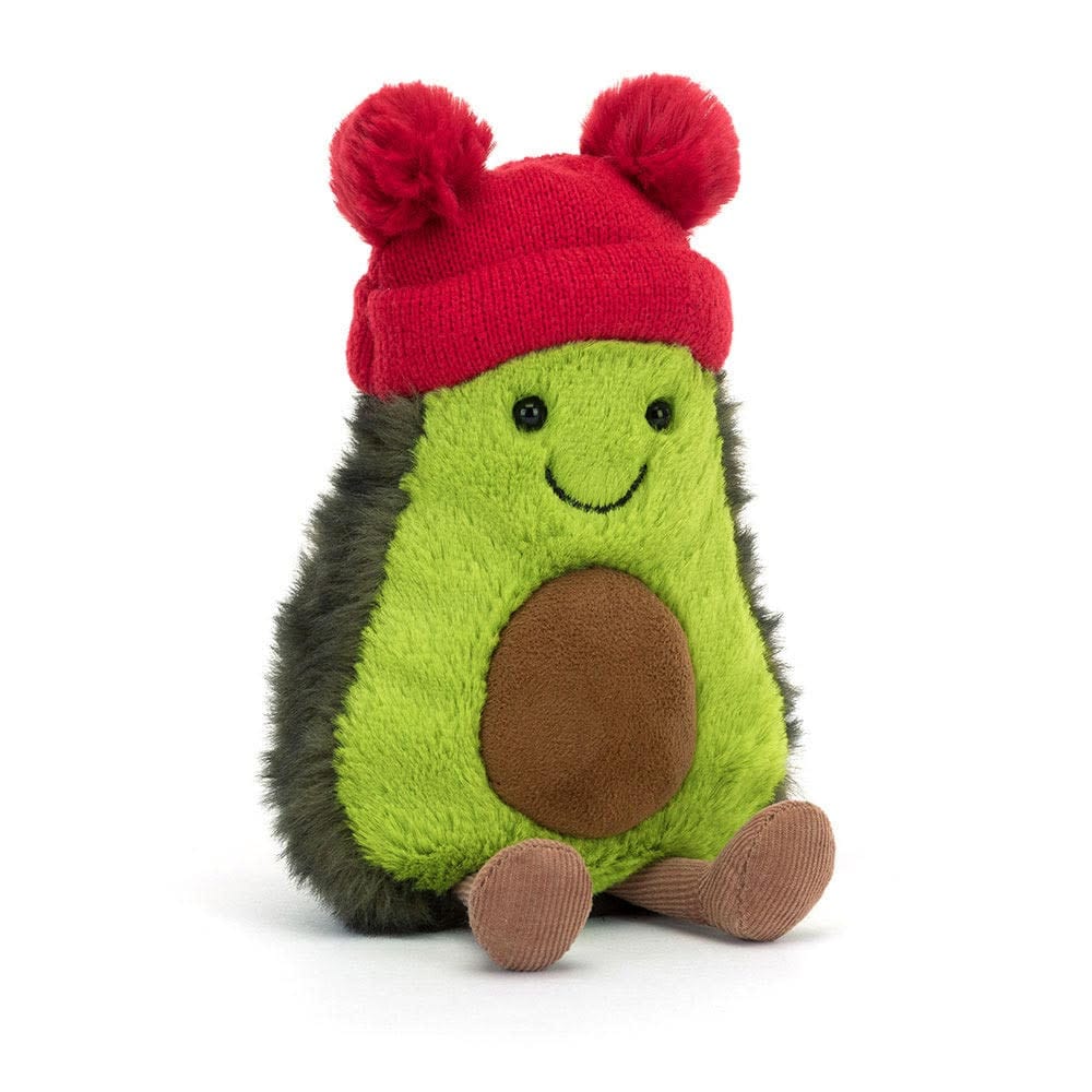 Jellycat Plush Holiday Default Amuseables Bobble Avocado w/ Winter Hat