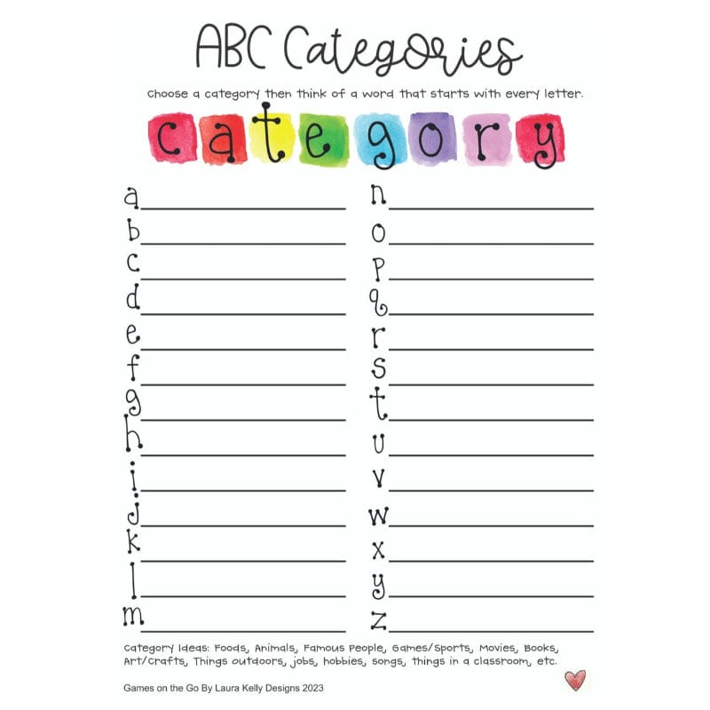 Laura Kelly Designs Travel Games ABC Categories (Games To Go) UPC
