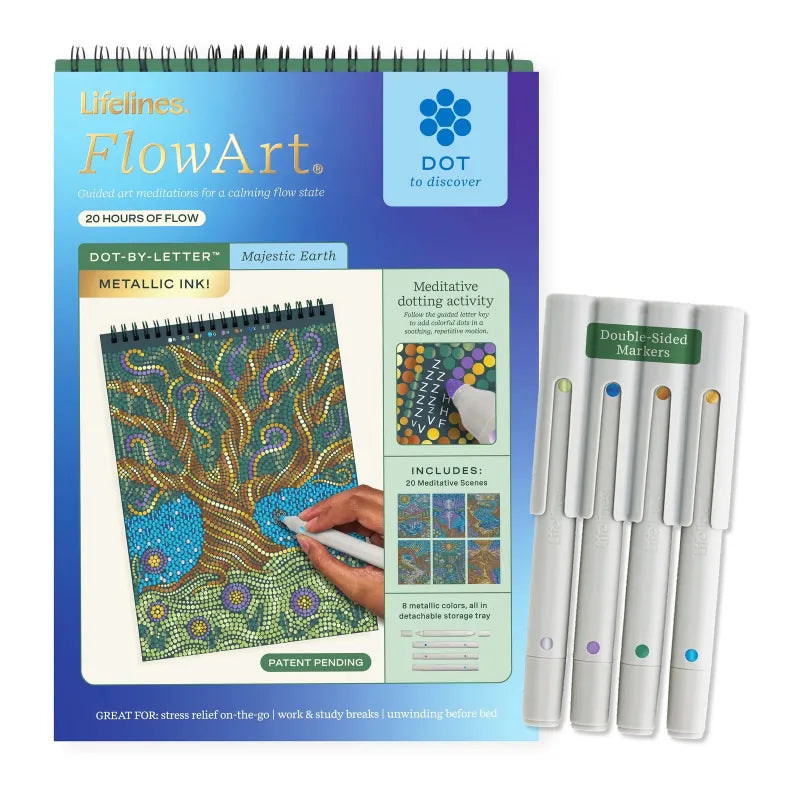 Lifelines Coloring & Painting Books FlowArt: Dot-by-Letter - Metallic Majestic Earth