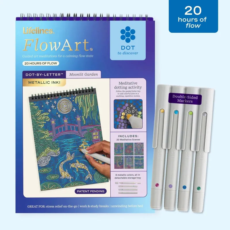 Lifelines Coloring & Painting Kits FlowArt: Dot-by-Letter Metallic - Moonlit Garden