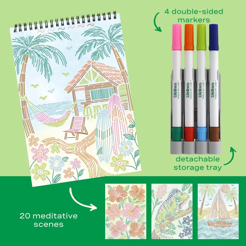 Lifelines Coloring & Painting Kits FlowArt: Trace-by-Line - Tropical Paradise