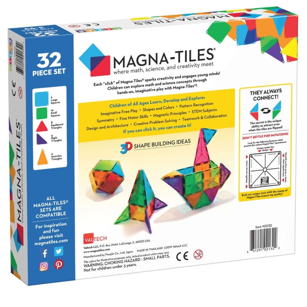 Magna-Tiles Construction Magna-Tiles: Clear Colors 32 Piece Set
